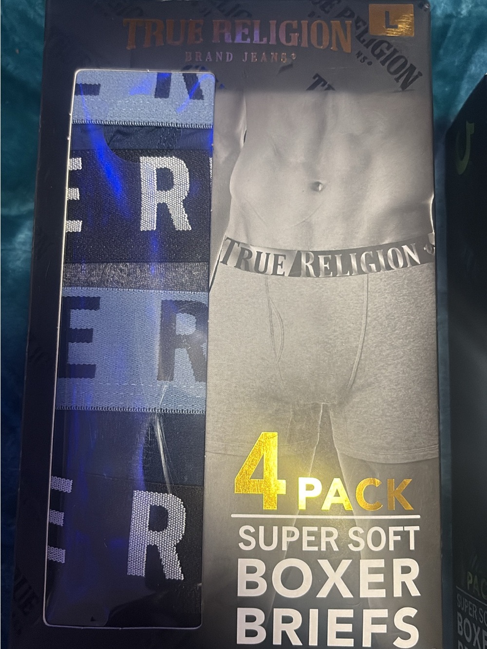 True Religion Men’s Navy and Light Blue Boxer Briefs – 3 Pack